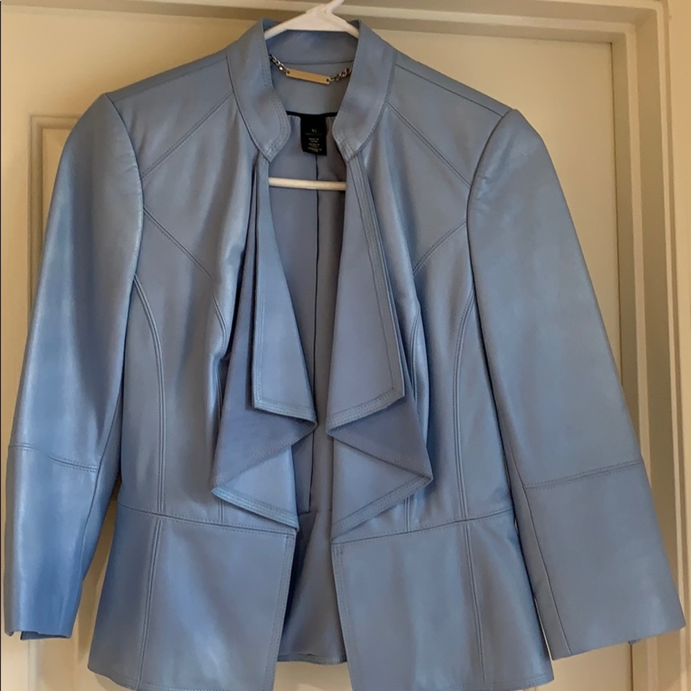 White House Black Market Baby Blue Leather Jacket
